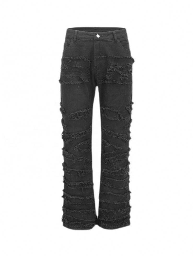 ผู้ผลิตOEMปรับแต่งโลโก้ของคุณผู้ชายฮิปฮอปหลวมพอดีขอบดิบสไตล์การทำลายล้างกางเกงลำลองผู้ชายกางเกงคาร์โก้