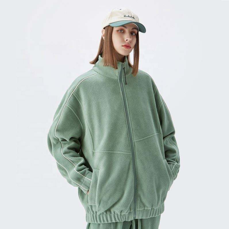 ผู้ผลิต Oem Custom Street Polar Fleece ขอบสะท้อนแสงสำหรับบุรุษและสตรีเสื้อแจ็คเก็ตซิปหนาแบบหลวม ๆ
