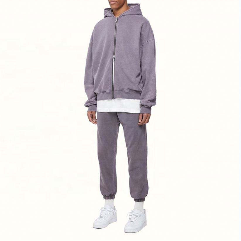 OEM v&yacute;robce Custom Men Oversized Vintage Wash Bavlněn&eacute; mikiny s kapuc&iacute; na zip s dvojit&yacute;mi zipy