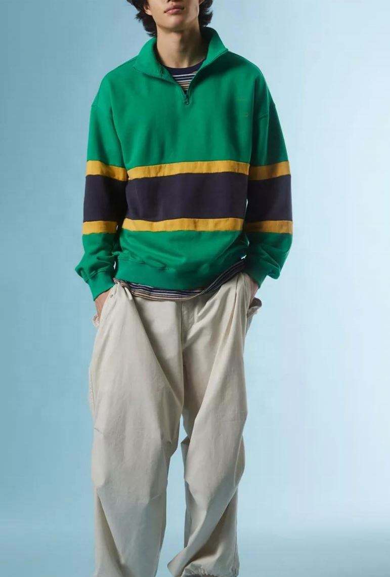 OEM Manufacturer hominum Cottonus Polyester Zip Pullover Paneled Mock Collum Sweatshirt