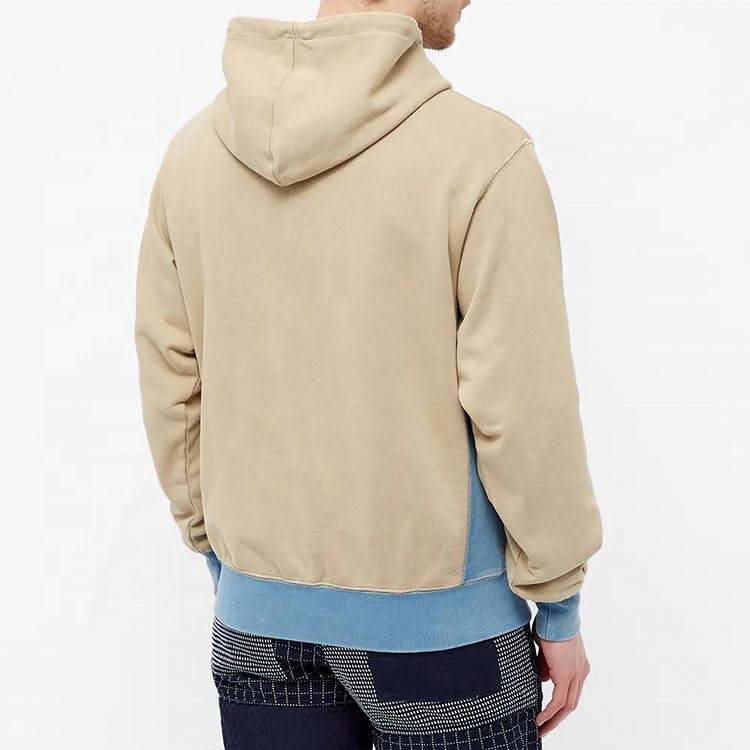 OEM メーカーカスタム綿 100% フレンチ テリー​​男性パッチワーク カラー ブロック リブ トリム パーカー プルオーバー