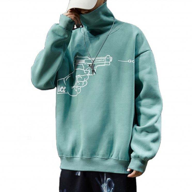 OEM-producent Brugerdefineret sk&aelig;rmtryk H&aelig;ttetr&oslash;je med h&oslash;j krave Herre Standkrave French Terry Streetwear Sweatshirts