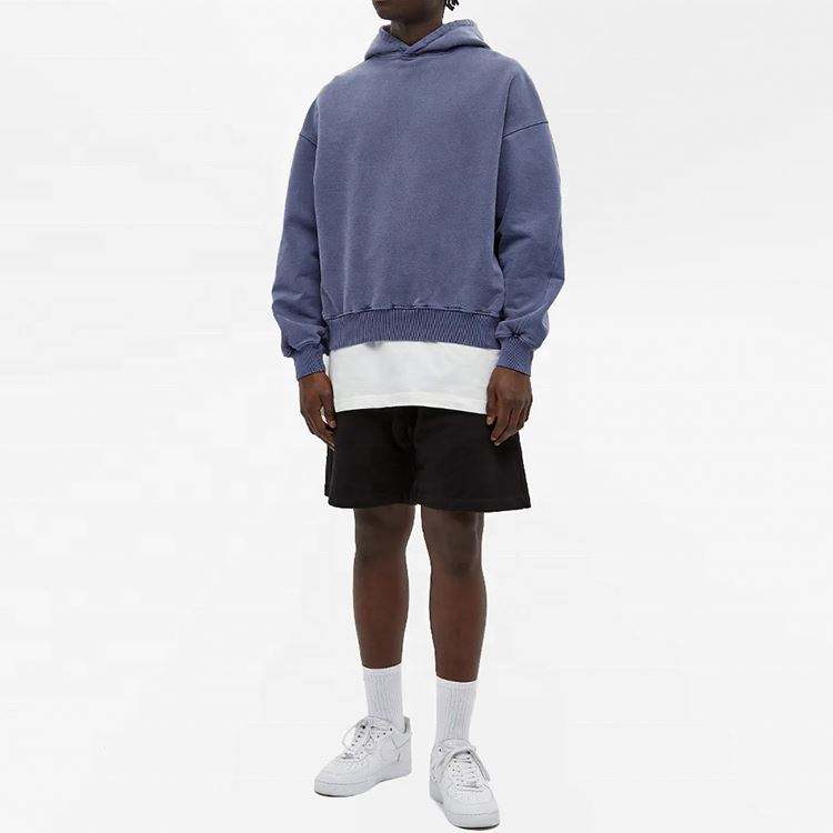 OEM-fabrikant op maat 100% katoen heren boxy vintage gewassen geribbelde capuchon trui