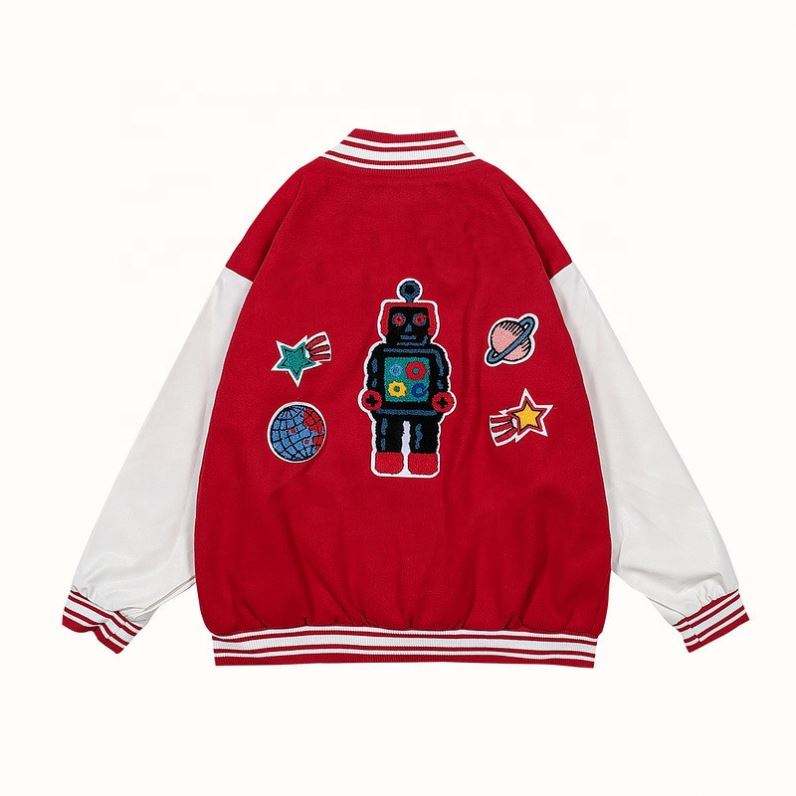 Jaqueta de beisebol solta bordada com toalha modelada de rob&ocirc; masculino personalizado do fabricante OEM