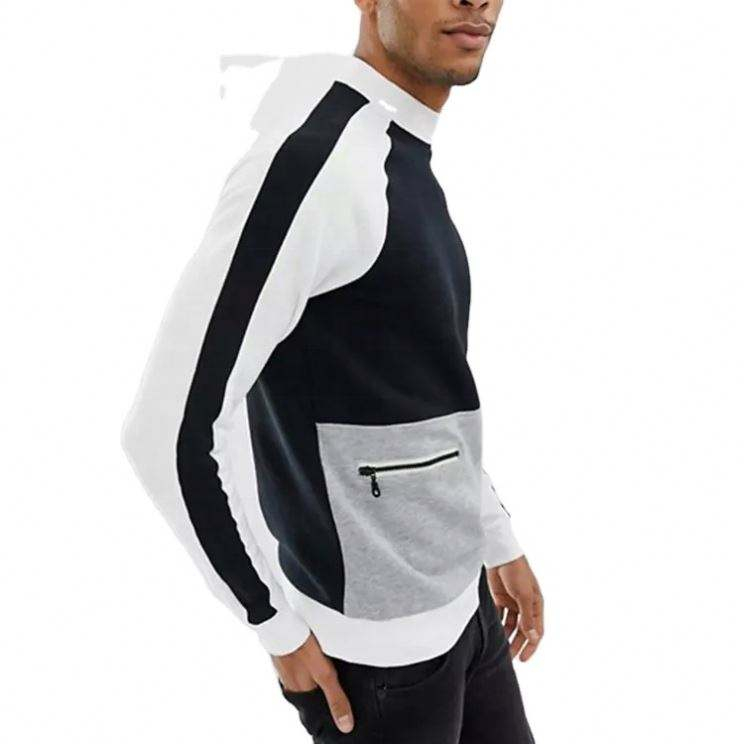تصنيع المعدات الأصلية الصانع مخصص القطن الرجال معاطف اللون كتلة عالية Crewneck البلوز مع الرمز البريدي الجيب الأمامي