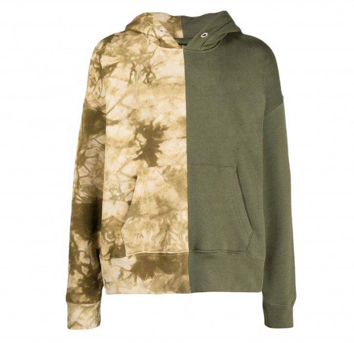 Fabricante OEM, sudadera con capucha de gran tama&ntilde;o para hombre personalizada con hombros ca&iacute;dos, sin cordones, con bloques de color, estampado Tie Dye, sudaderas con capucha de dos tonos