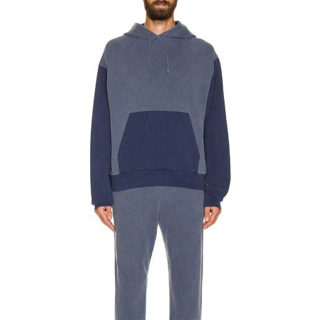 Sweat &agrave; capuche patchwork lav&eacute; par cru de bloc de couleur des hommes faits sur commande de fabricant d'OEM avec la poche de kangourou