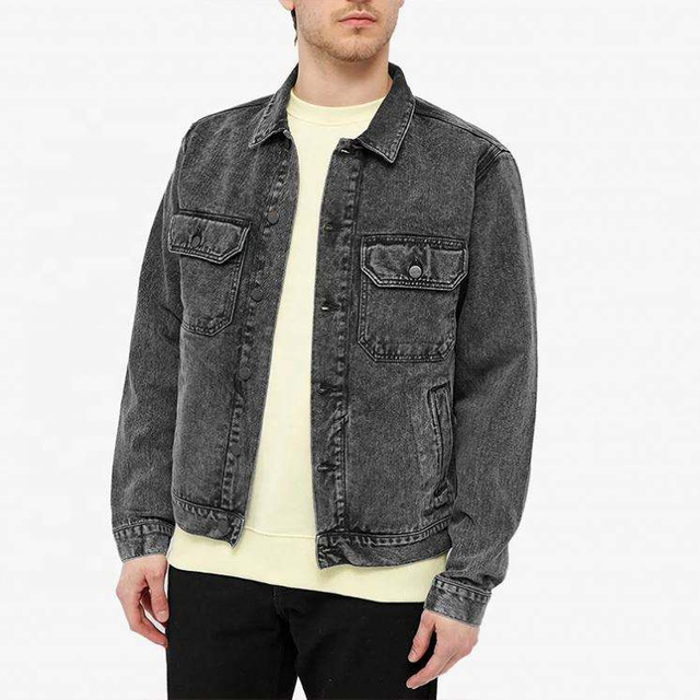 OEM ထုတ်လုပ်သူသည် အရည်အသွေးမြင့် Black Vintage Washed Boys Denim စိတ်ကြိုက်ဂျာကင်အင်္ကျီ လက်ကား