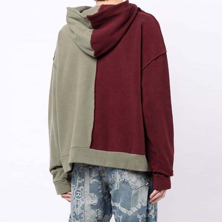 OEM-Hersteller, kundenspezifischer, hochwertiger, zweifarbiger, kontrastfarbener, &uuml;bergro&szlig;er Kapuzenpullover f&uuml;r Herren mit Kontrastn&auml;hten