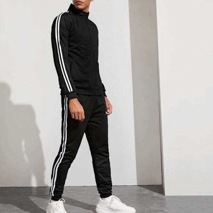 Engros Custom Sports Side stribet Zip Up jakke Jogger S&aelig;t M&aelig;nd Sweat Suit Tr&aelig;ningsdragt