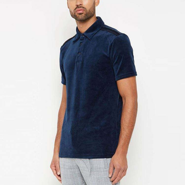 Brugerdefineret broderi logo Velour Longline Plain Blank Navy Velvet T-shirts Guangzhou Polo Shirts