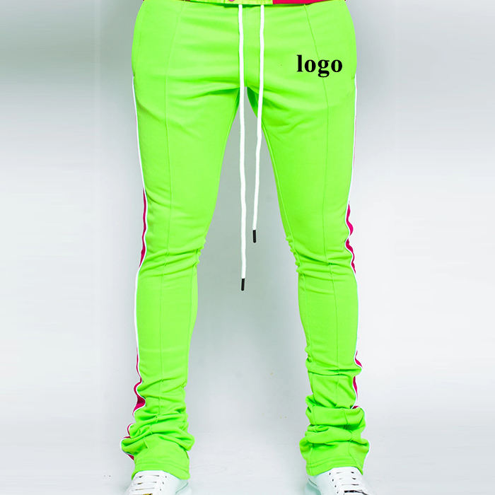 Skinny Pants Colour Block Drawstring Waist Men Stacked Joggers