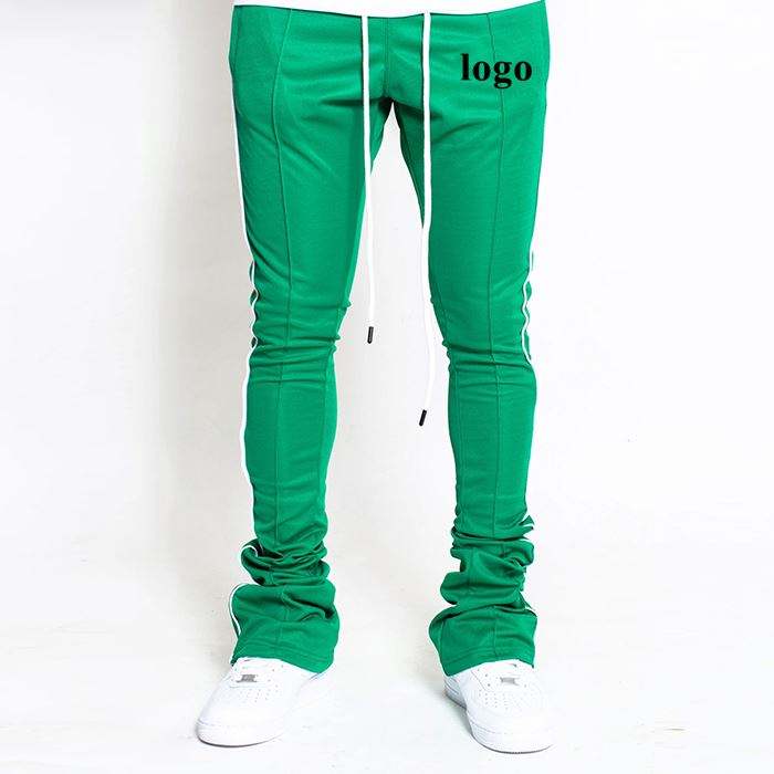 Skinny Pants Color Block Drawstring Waist Men Stacked Joggers