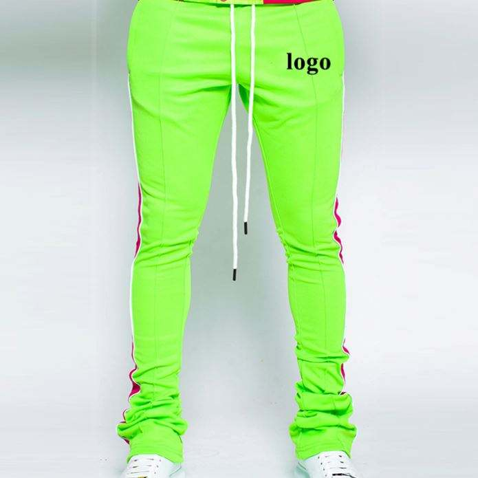 Skinny Pants Color Block Drawstring Waist Men Stacked Joggers