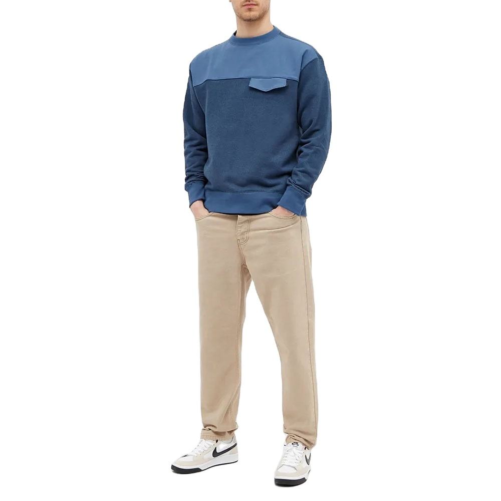 Poket Dada Lelaki Tersuai 100% Kapas Jersi Berusuk Trims Crewneck Patchwork Sweatshirt