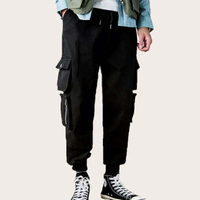 Custom Streetwear Black Zipper Drawstring Waist Mens Cargo Pants