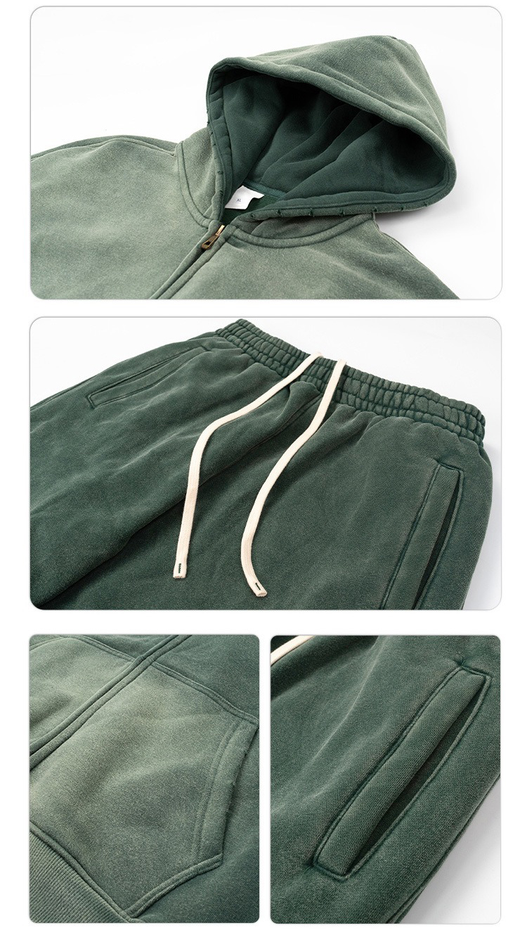 Acid Wash Fitness Heavyweight Moški dvodelni komplet trenirke, tekaške obleke, trenirke in komplet puloverja s kapuco