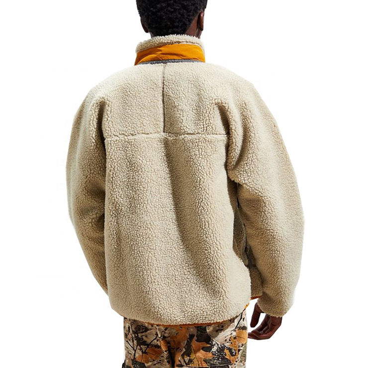 OEM Berkualiti Tinggi Zip Musim Sejuk Logo Tersuai Oversized Men Fleece Sherpa Jacket
