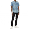 OEM Fabrikant Service Blauw Distressed Denim Heren Jean-shirt met korte mouwen