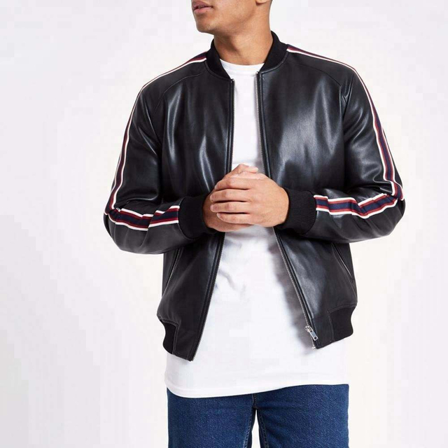 Veste en cuir imperm&eacute;able noire faite sur commande de tirette de coupe-vent de moto de v&eacute;lo des hommes pour les hommes
