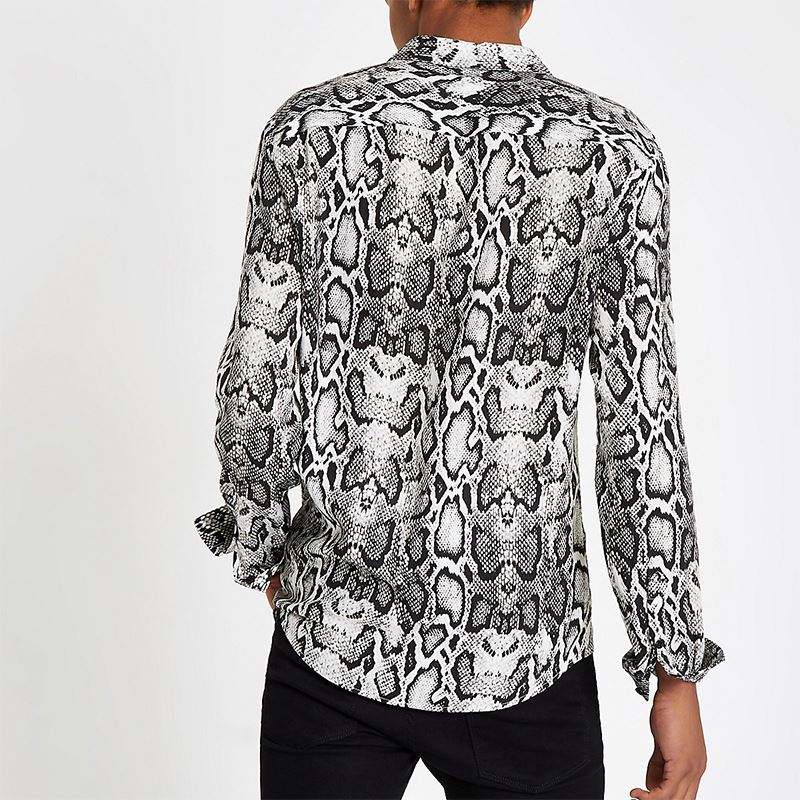 Camicie produttore OEM per uomo Camicia hawaiana Camicia a maniche lunghe con stampa serpente grigio