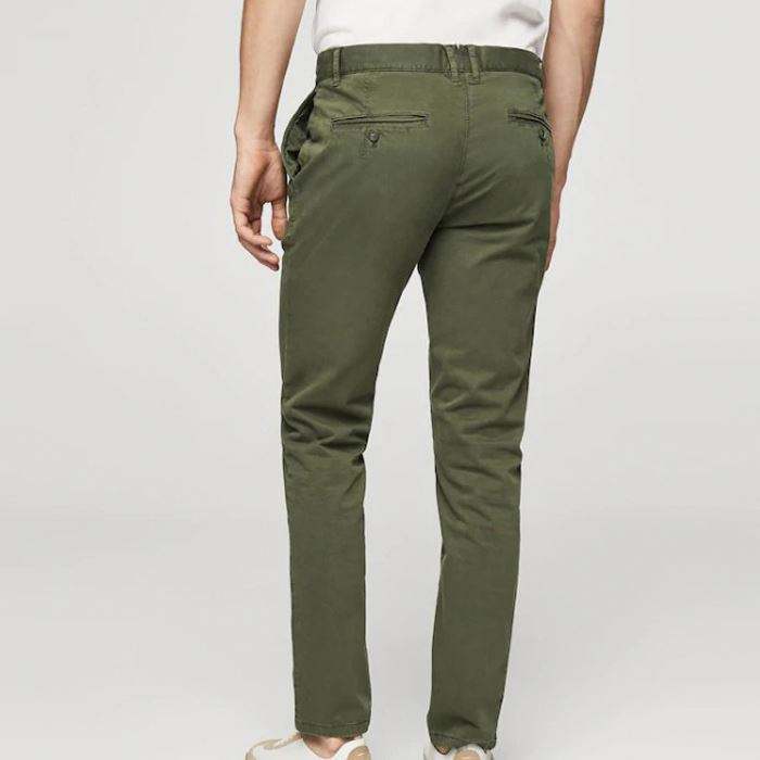 OEM servis P&aacute;nsk&eacute; bavlněn&eacute; Pohodln&eacute; kalhoty slim Fit Chinos Army zelen&eacute; s poutky na opasek