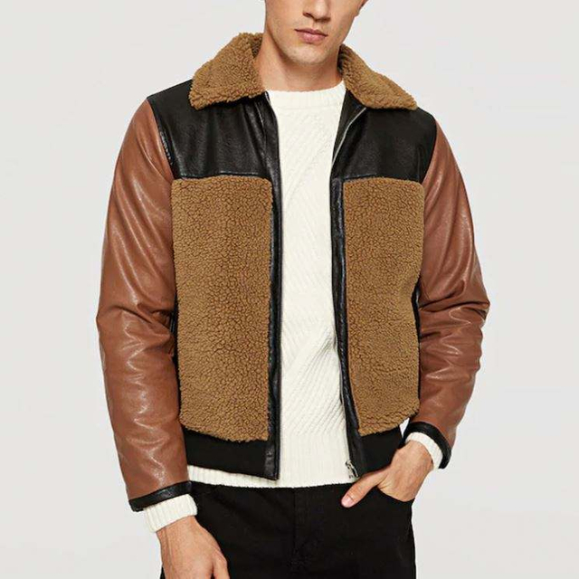 Chaquetas Hombre muški PU kaput od striženog krzna na patentni zatvarač Zimska odjeća Kožne jakne