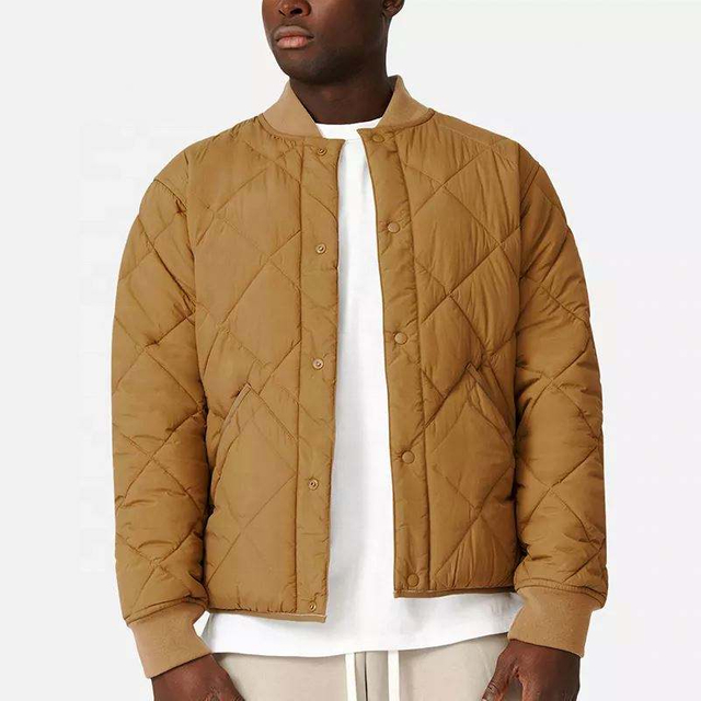 ຜູ້ຜະລິດ Oem Custom Button Up Mens Winter Nylon Quilted Down Windproof Windbreaker Bomber Jacket