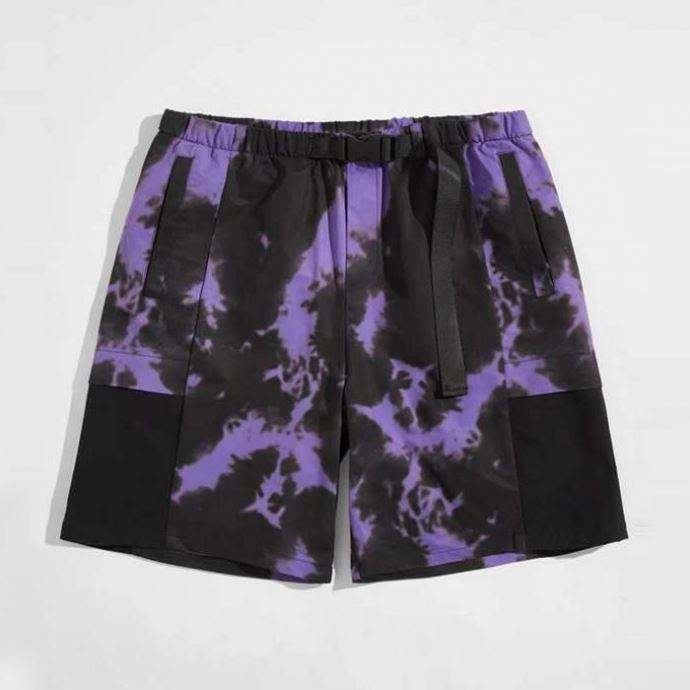 Pantaloncini da palestra di nuova moda con fibbia e cintura in vita, boxer estivi da uomo in poliestere stampato con tintura a cravatta