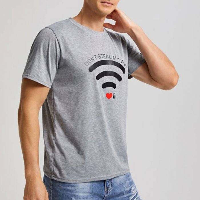 รูปแบบ Wifi แบบกำหนดเองพิมพ์เสื้อยืดกราฟิกบุรุษแขนสั้น O คอน้ำหนักเบาผู้ชายฤดูร้อน 180 Gsm เสื้อยืด