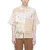 Fabricante OEM, blusa de verano personalizada, moda Beige, manga corta, cuello cuadrado, camisa de algod&oacute;n de ganchillo ahuecada para hombres