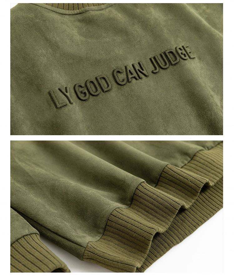 Sweat-shirt surdimensionn&eacute; avec Logo 3D, fabricant OEM, haute qualit&eacute;, pull Vintage en daim &agrave; col rond en relief, personnalis&eacute;