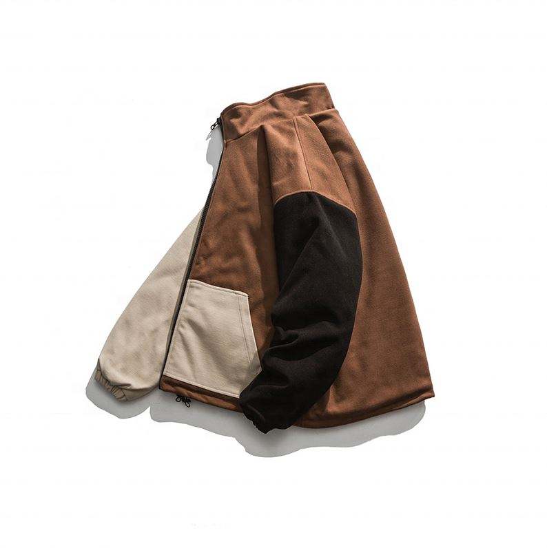 Oem-fabrikant op maat gemaakte kleurblok herenjas, casual losse lamswol, grote maat jas