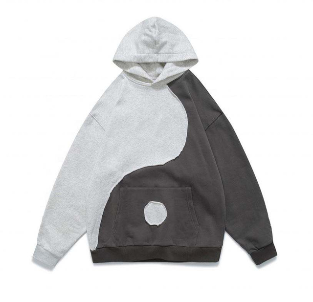 Fabricante OEM Bloco de cores personalizado Applique Patchwork Casual moletom personalizado Plus Size Hoodies masculinos