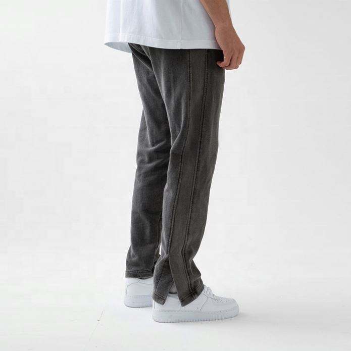 Pantaloni sportivi neri lavati vintage in cotone oversize personalizzati dal produttore OEM con fondo a fessura