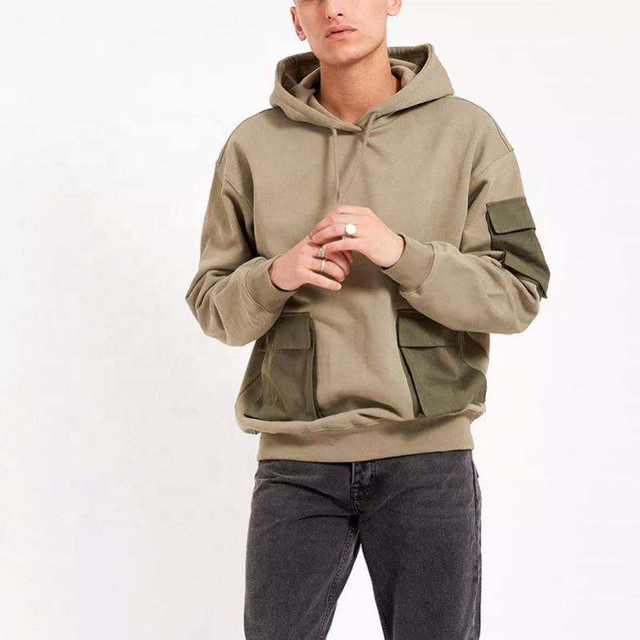 Sweat &agrave; capuche &eacute;pais pour hommes, nouveau Design personnalis&eacute;, coupe d&eacute;contract&eacute;e, Patchwork, poches cargo multiples, grande taille, fabricant OEM