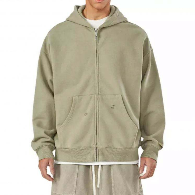 Nh&agrave; sản xuất OEM Chất lượng cao t&ugrave;y chỉnh 100% Cotton Ph&aacute;p Terry Zip Up &Aacute;o hoodie nam &Aacute;o hoodie qu&aacute; khổ đau khổ