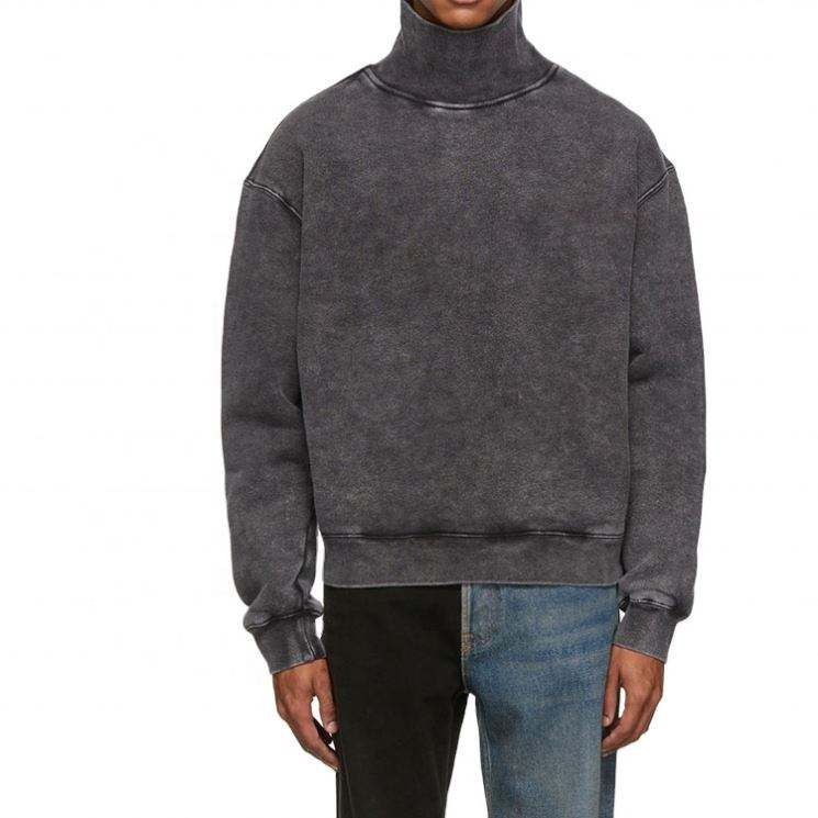 تصنيع المعدات الأصلية الصانع مخصص القطن خمر غسلها تتلاشى عالية الياقة المتضخم الثلوج غسلها البلوز للرجال