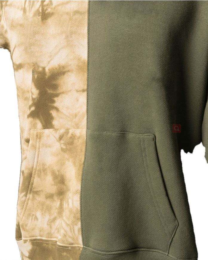 Fabricante OEM, sudadera con capucha de gran tama&ntilde;o para hombre personalizada con hombros ca&iacute;dos, sin cordones, con bloques de color, estampado Tie Dye, sudaderas con capucha de dos tonos