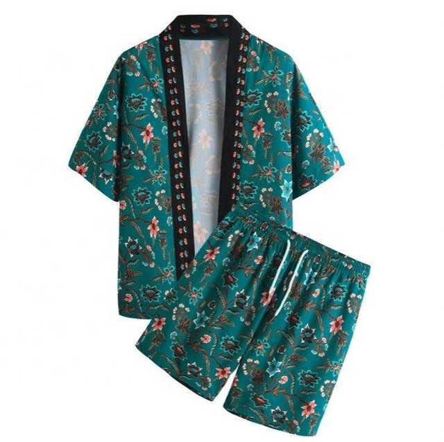 OEM proizvođač prilagođen tankim muškim kompletom odjeće Kardigan košulje i kratke hlače s printom za plažu Ležerni muški kratki set