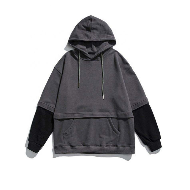 OEM Produsent Custom Men's Hettegenser Enkel Loose Coat Patchwork hettegenser med ermer