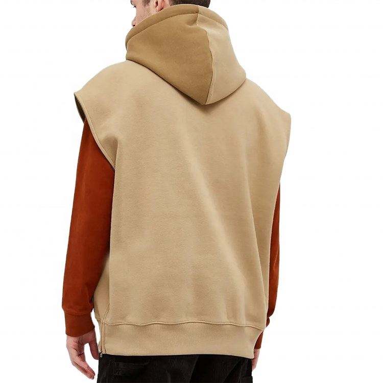 ຜູ້ຜະລິດ OEM Custom Heavyweight Oversized Color Block Detachable Sleeves One Third Zipper Hoodies Pullover