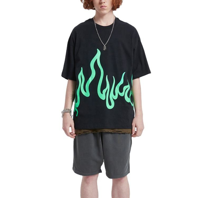 Impress&atilde;o personalizada Flame Logo Oversize Hip Hop T Shirt para homens