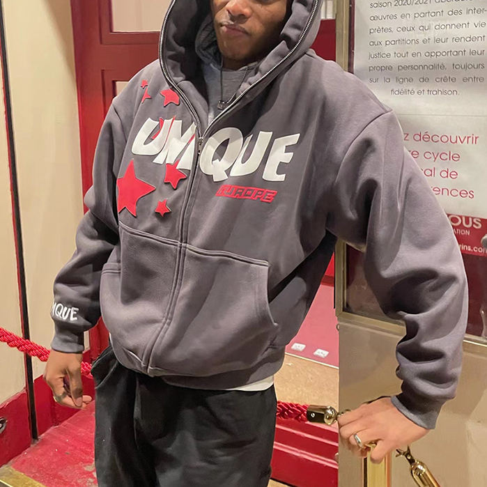 Fabricant de gros OEM unisexe Logo personnalis&eacute; fermeture &eacute;clair Zipup blanc Streetwear impression bouff&eacute;e sublim&eacute; hommes sweat &agrave; capuche zipp&eacute; complet