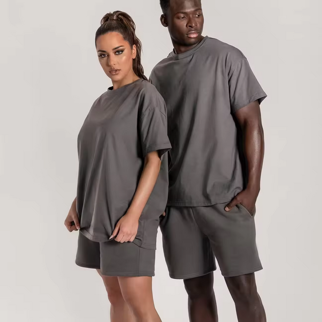Conjuntos cortos de dos piezas para hombre, ropa deportiva de algod&oacute;n pesado personalizado OEM, ch&aacute;ndal de gimnasio, ropa de calle