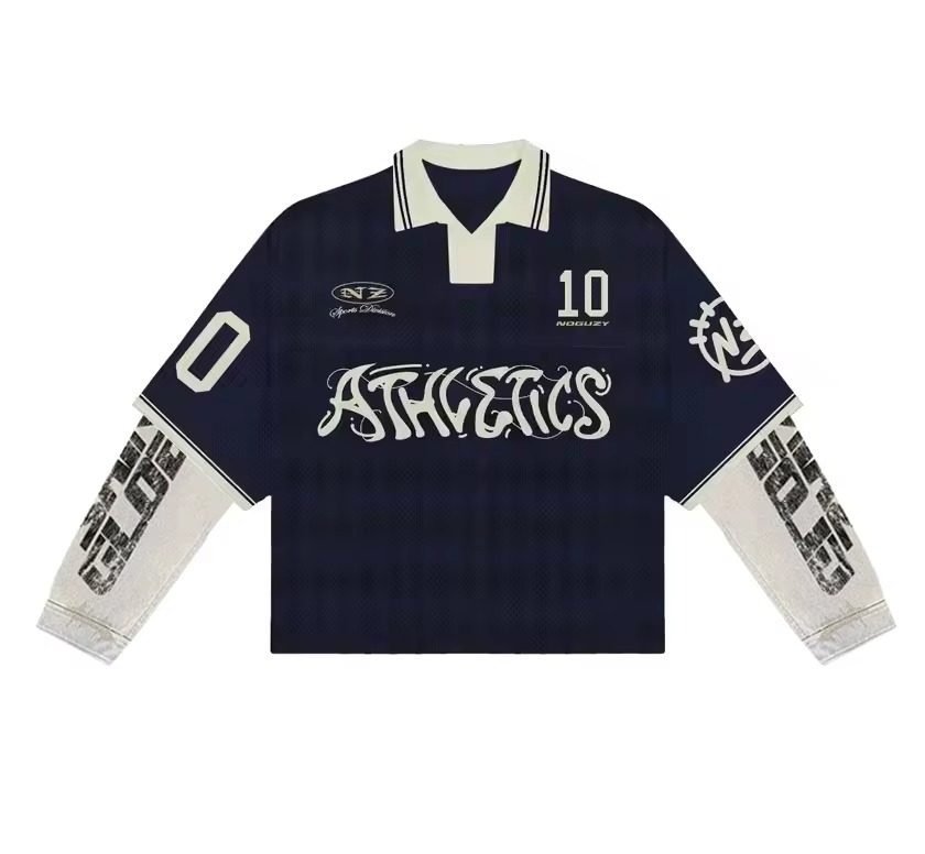 Niestandardowa, wysokiej jakości mikro-logo z haftem Streetwear, dwuwarstwowa koszulka polo z długim rękawem