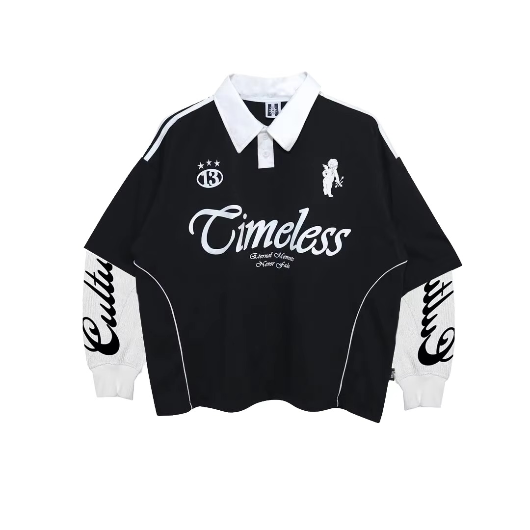 Niestandardowa, wysokiej jakości mikro-logo z haftem Streetwear, dwuwarstwowa koszulka polo z długim rękawem