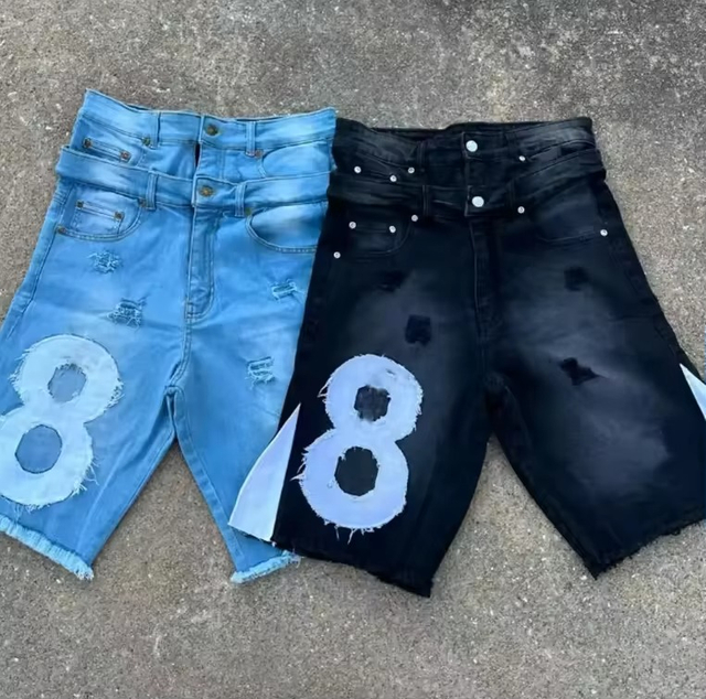 Egyedi f&eacute;rfi farmer farmer r&ouml;vidnadr&aacute;g Vintage Acid Wash dupla derek&uacute; baggy Jorts h&iacute;mzett kisz&eacute;lesedő szorongatott szakadt r&ouml;vidnadr&aacute;g