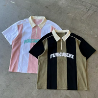 Brugerdefinerede stribede poloshirts sublimation r&oslash;dt hvidt tryk unisex broderi kvart knap kort&aelig;rmede boxy cropped polo t-shirts
