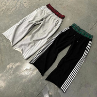 Anpassade fritids tr&auml;ningsbyxor f&ouml;r m&auml;n French Terry Stripe Flare Baggy tr&auml;ningsbyxor Dubbel midja H&ouml;g Hip Hop broderade l&ouml;sa byxor